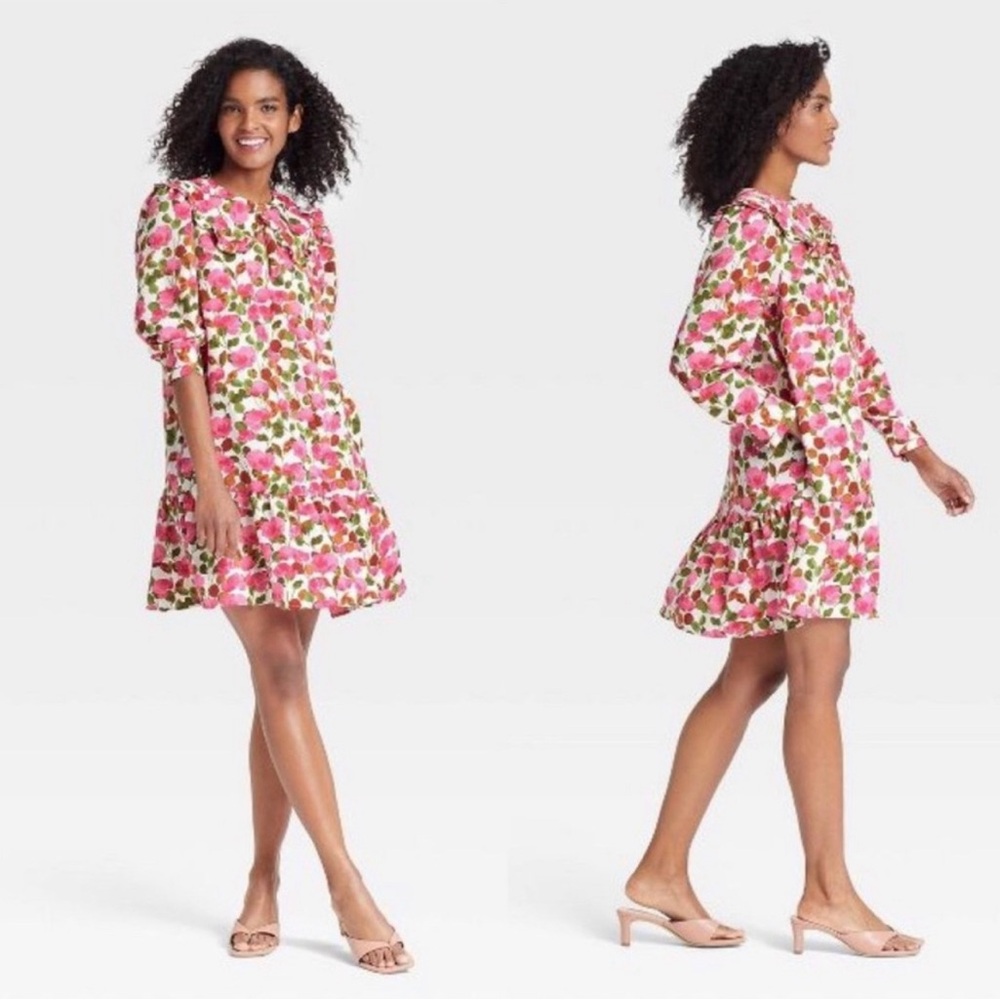 Who What Wear Puff Long Sleeve Mini Dress with Ruffle Collar - Size L